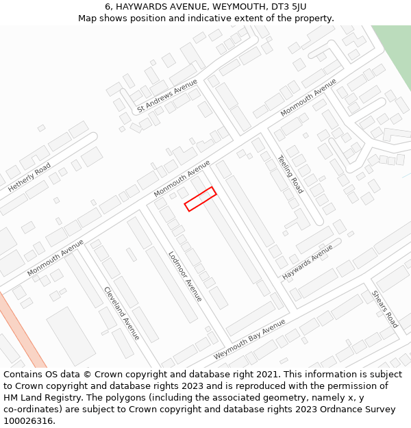 6, HAYWARDS AVENUE, WEYMOUTH, DT3 5JU: Location map and indicative extent of plot