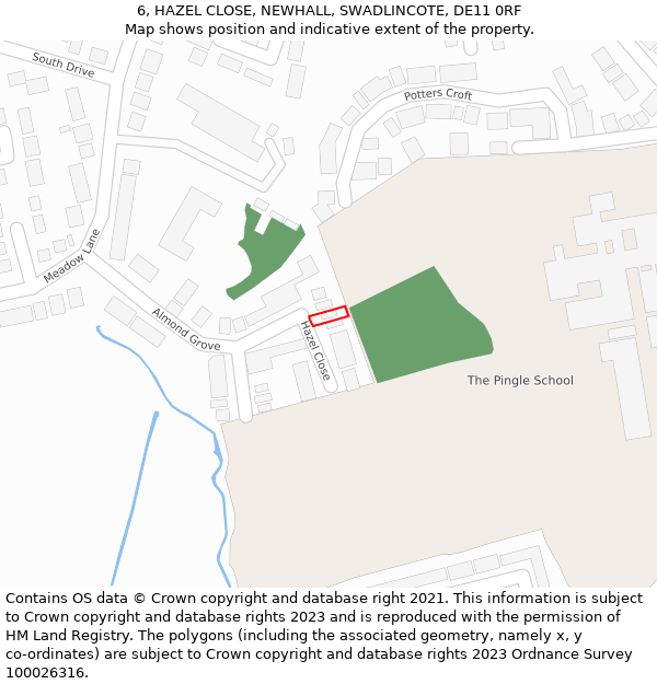 6, HAZEL CLOSE, NEWHALL, SWADLINCOTE, DE11 0RF: Location map and indicative extent of plot