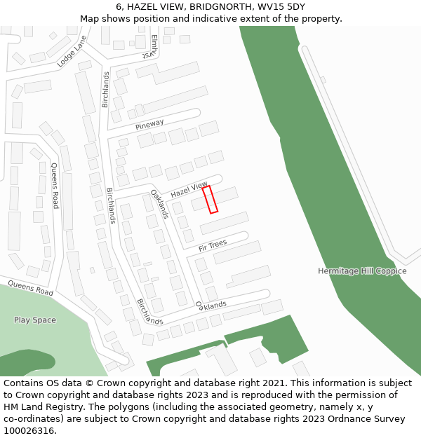 6, HAZEL VIEW, BRIDGNORTH, WV15 5DY: Location map and indicative extent of plot