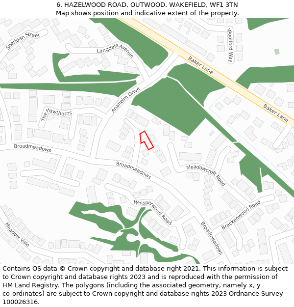 6, HAZELWOOD ROAD, OUTWOOD, WAKEFIELD, WF1 3TN: Location map and indicative extent of plot