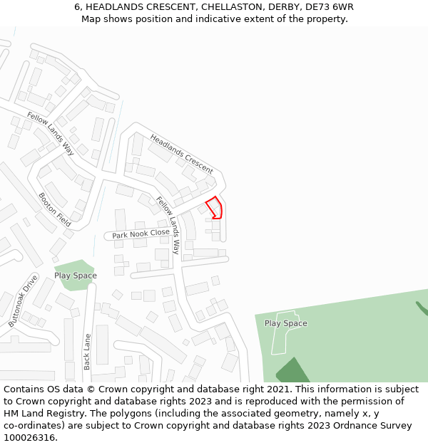 6, HEADLANDS CRESCENT, CHELLASTON, DERBY, DE73 6WR: Location map and indicative extent of plot