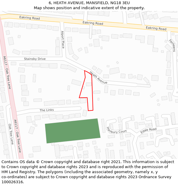 6, HEATH AVENUE, MANSFIELD, NG18 3EU: Location map and indicative extent of plot