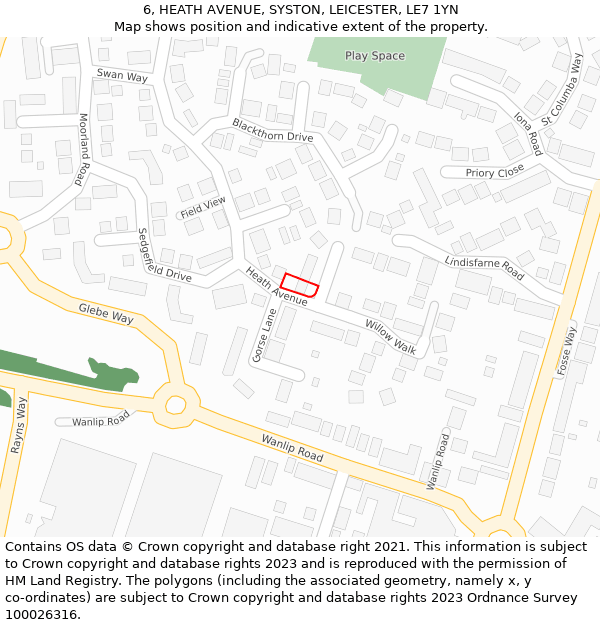 6, HEATH AVENUE, SYSTON, LEICESTER, LE7 1YN: Location map and indicative extent of plot