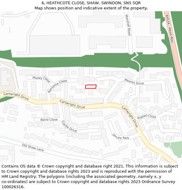 6, HEATHCOTE CLOSE, SHAW, SWINDON, SN5 5QR: Location map and indicative extent of plot