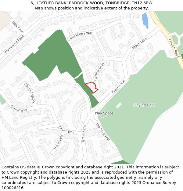 6, HEATHER BANK, PADDOCK WOOD, TONBRIDGE, TN12 6BW: Location map and indicative extent of plot