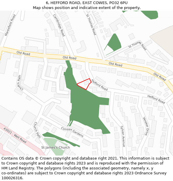 6, HEFFORD ROAD, EAST COWES, PO32 6PU: Location map and indicative extent of plot