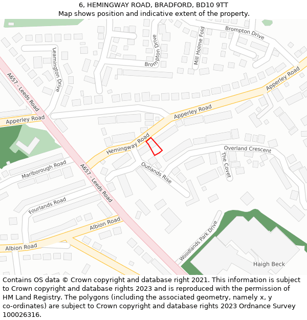 6, HEMINGWAY ROAD, BRADFORD, BD10 9TT: Location map and indicative extent of plot