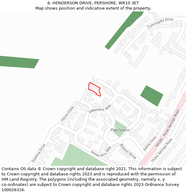 6, HENDERSON DRIVE, PERSHORE, WR10 3ET: Location map and indicative extent of plot