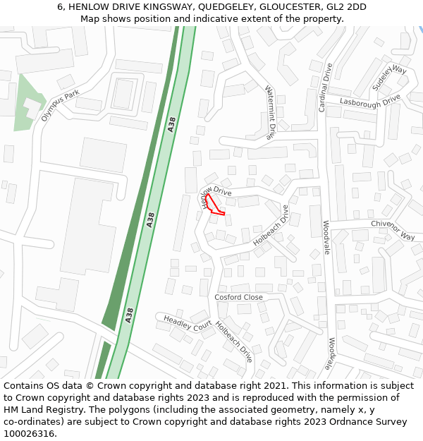 6, HENLOW DRIVE KINGSWAY, QUEDGELEY, GLOUCESTER, GL2 2DD: Location map and indicative extent of plot