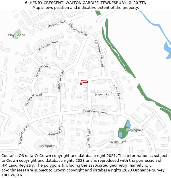 6, HENRY CRESCENT, WALTON CARDIFF, TEWKESBURY, GL20 7TN: Location map and indicative extent of plot