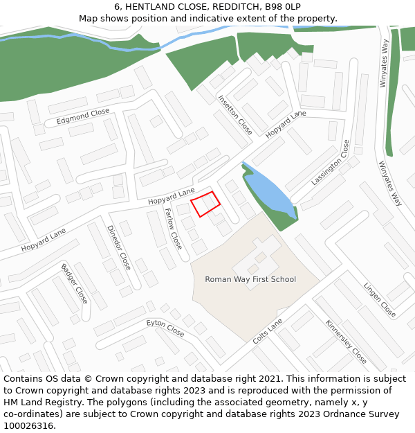 6, HENTLAND CLOSE, REDDITCH, B98 0LP: Location map and indicative extent of plot