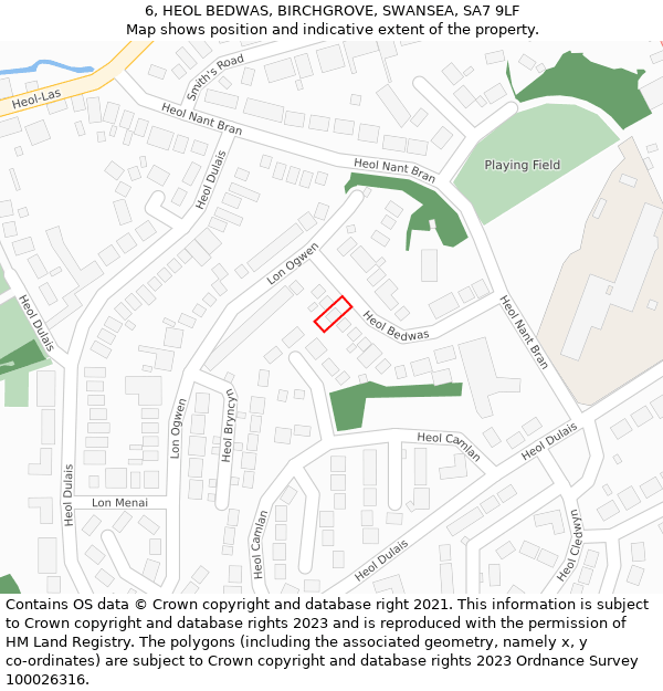 6, HEOL BEDWAS, BIRCHGROVE, SWANSEA, SA7 9LF: Location map and indicative extent of plot