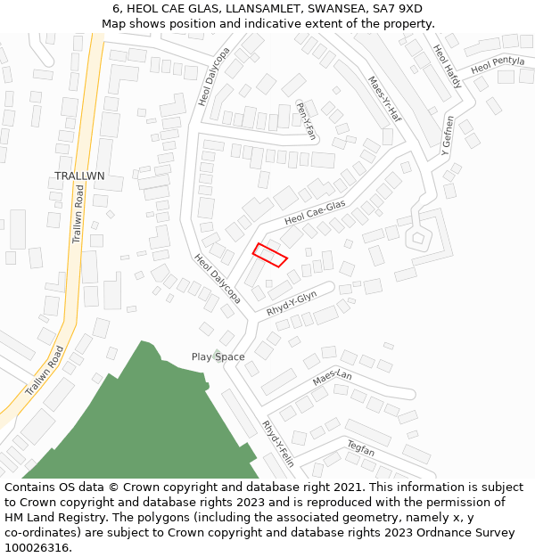 6, HEOL CAE GLAS, LLANSAMLET, SWANSEA, SA7 9XD: Location map and indicative extent of plot