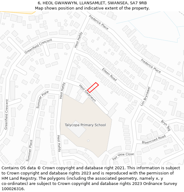 6, HEOL GWANWYN, LLANSAMLET, SWANSEA, SA7 9RB: Location map and indicative extent of plot