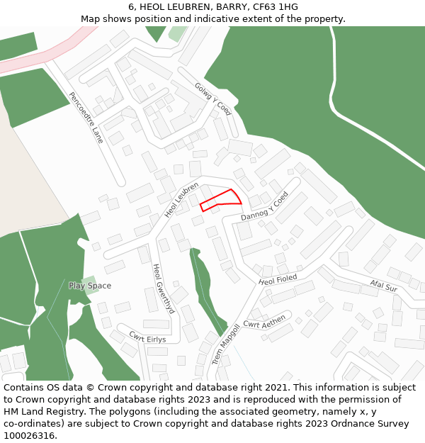 6, HEOL LEUBREN, BARRY, CF63 1HG: Location map and indicative extent of plot