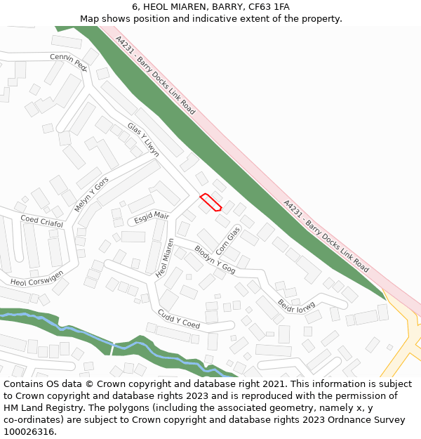 6, HEOL MIAREN, BARRY, CF63 1FA: Location map and indicative extent of plot