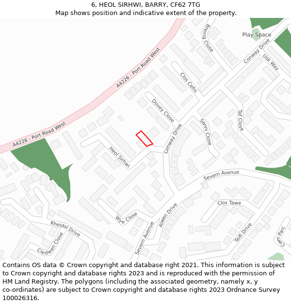 6, HEOL SIRHWI, BARRY, CF62 7TG: Location map and indicative extent of plot