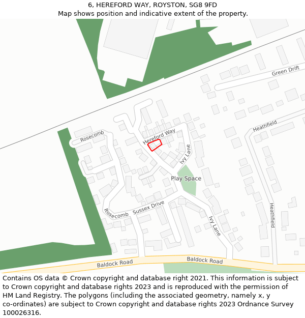 6, HEREFORD WAY, ROYSTON, SG8 9FD: Location map and indicative extent of plot