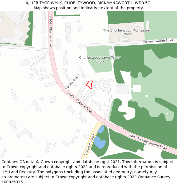 6, HERITAGE WALK, CHORLEYWOOD, RICKMANSWORTH, WD3 5GJ: Location map and indicative extent of plot