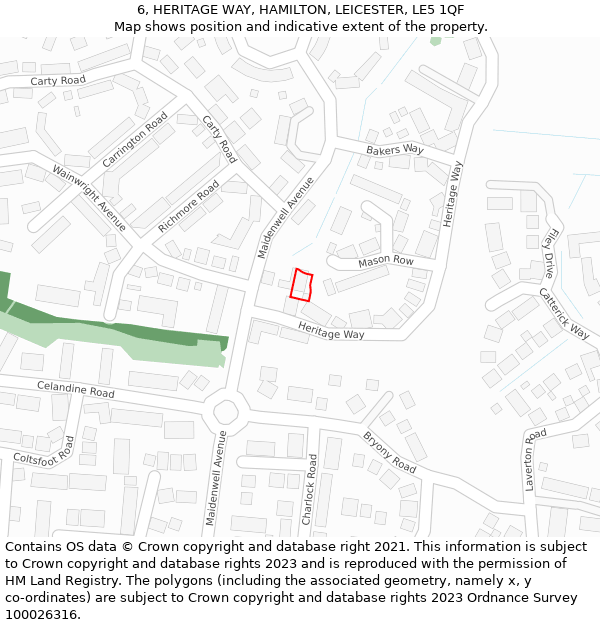6, HERITAGE WAY, HAMILTON, LEICESTER, LE5 1QF: Location map and indicative extent of plot