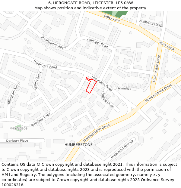 6, HERONGATE ROAD, LEICESTER, LE5 0AW: Location map and indicative extent of plot