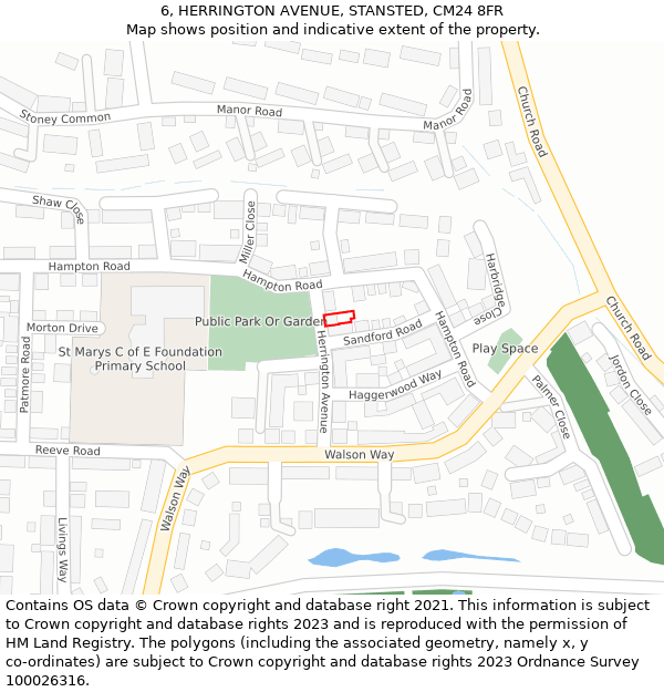 6, HERRINGTON AVENUE, STANSTED, CM24 8FR: Location map and indicative extent of plot