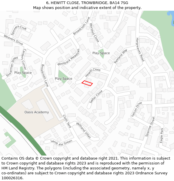 6, HEWITT CLOSE, TROWBRIDGE, BA14 7SG: Location map and indicative extent of plot