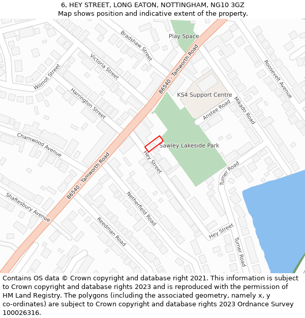 6, HEY STREET, LONG EATON, NOTTINGHAM, NG10 3GZ: Location map and indicative extent of plot