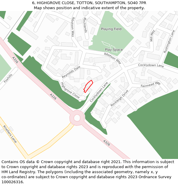 6, HIGHGROVE CLOSE, TOTTON, SOUTHAMPTON, SO40 7PR: Location map and indicative extent of plot