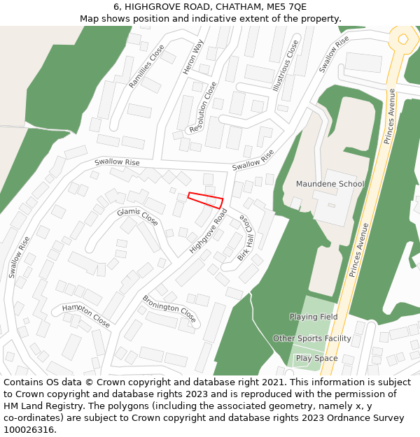 6, HIGHGROVE ROAD, CHATHAM, ME5 7QE: Location map and indicative extent of plot