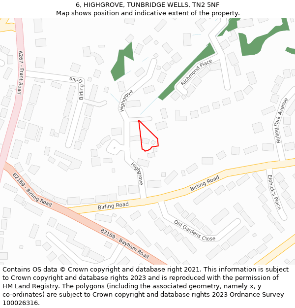 6, HIGHGROVE, TUNBRIDGE WELLS, TN2 5NF: Location map and indicative extent of plot