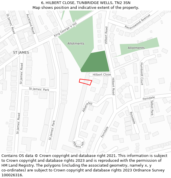 6, HILBERT CLOSE, TUNBRIDGE WELLS, TN2 3SN: Location map and indicative extent of plot