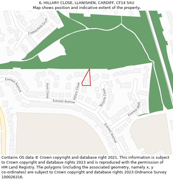 6, HILLARY CLOSE, LLANISHEN, CARDIFF, CF14 5AU: Location map and indicative extent of plot