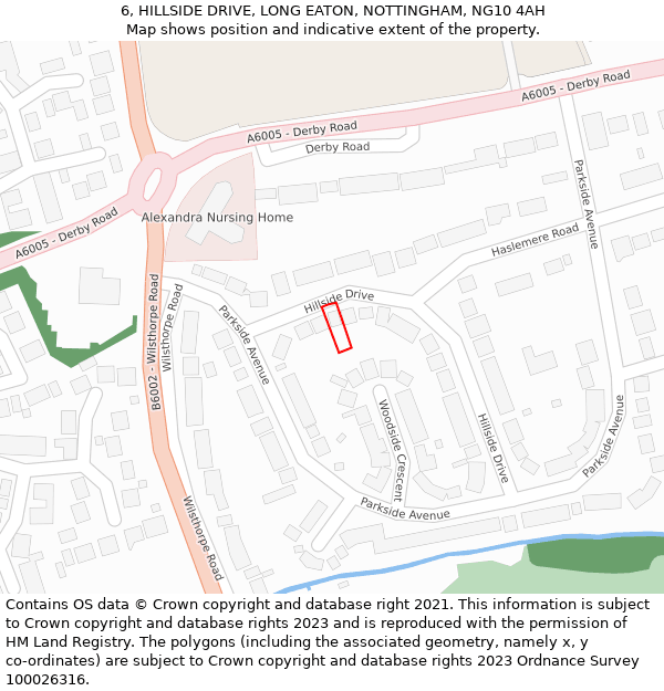 6, HILLSIDE DRIVE, LONG EATON, NOTTINGHAM, NG10 4AH: Location map and indicative extent of plot