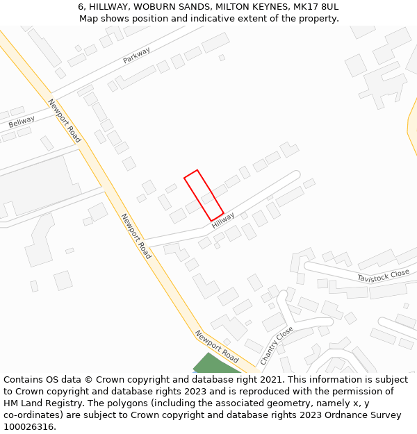 6, HILLWAY, WOBURN SANDS, MILTON KEYNES, MK17 8UL: Location map and indicative extent of plot