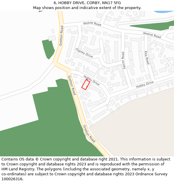6, HOBBY DRIVE, CORBY, NN17 5FG: Location map and indicative extent of plot