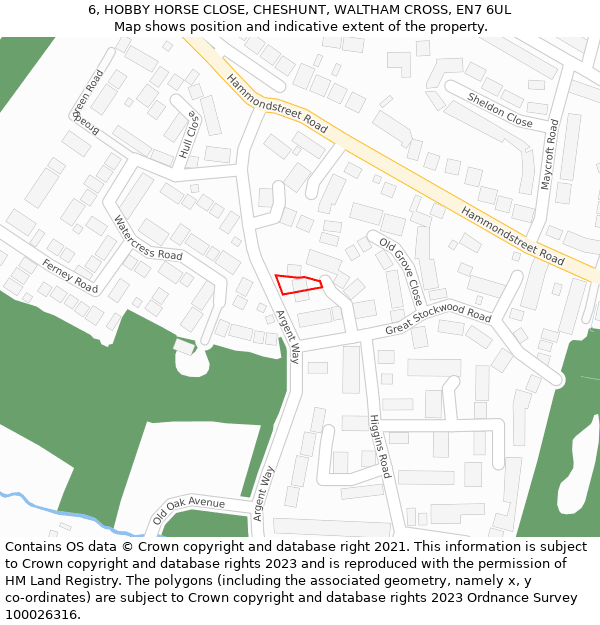 6, HOBBY HORSE CLOSE, CHESHUNT, WALTHAM CROSS, EN7 6UL: Location map and indicative extent of plot