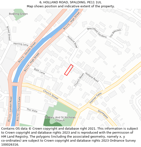 6, HOLLAND ROAD, SPALDING, PE11 1UL: Location map and indicative extent of plot