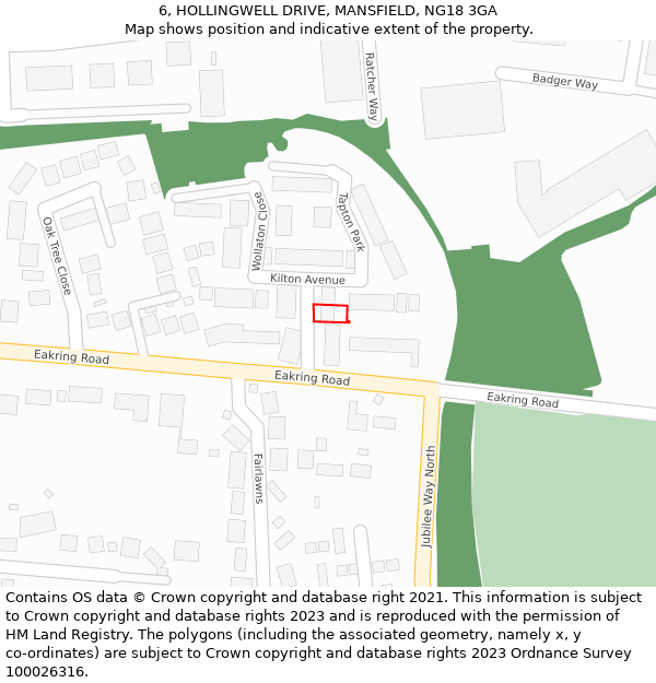 6, HOLLINGWELL DRIVE, MANSFIELD, NG18 3GA: Location map and indicative extent of plot