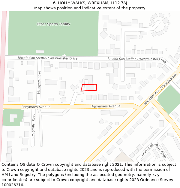 6, HOLLY WALKS, WREXHAM, LL12 7AJ: Location map and indicative extent of plot