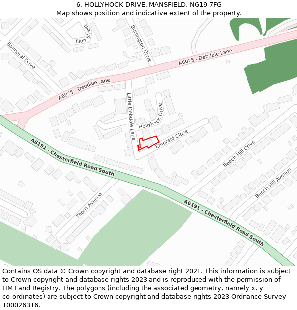 6, HOLLYHOCK DRIVE, MANSFIELD, NG19 7FG: Location map and indicative extent of plot