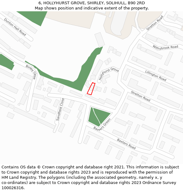 6, HOLLYHURST GROVE, SHIRLEY, SOLIHULL, B90 2RD: Location map and indicative extent of plot