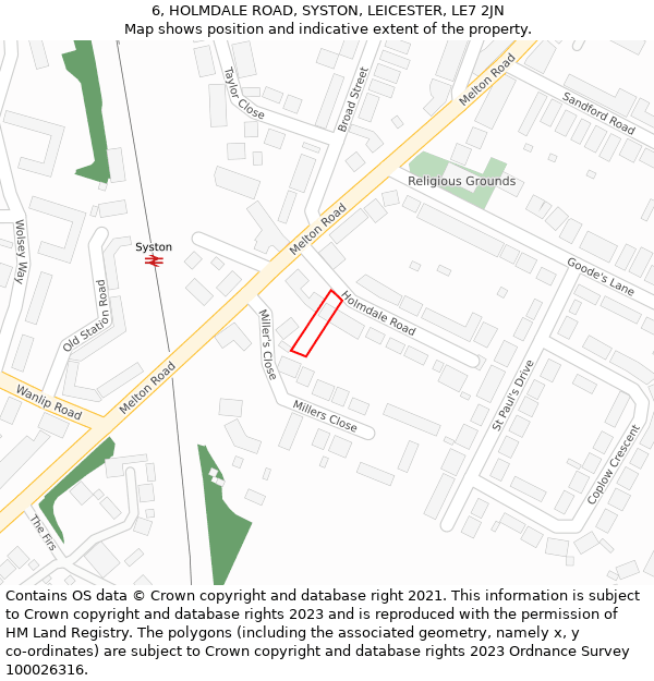 6, HOLMDALE ROAD, SYSTON, LEICESTER, LE7 2JN: Location map and indicative extent of plot