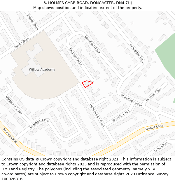 6, HOLMES CARR ROAD, DONCASTER, DN4 7HJ: Location map and indicative extent of plot