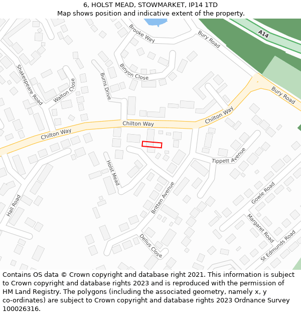 6, HOLST MEAD, STOWMARKET, IP14 1TD: Location map and indicative extent of plot