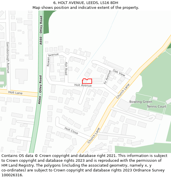 6, HOLT AVENUE, LEEDS, LS16 8DH: Location map and indicative extent of plot