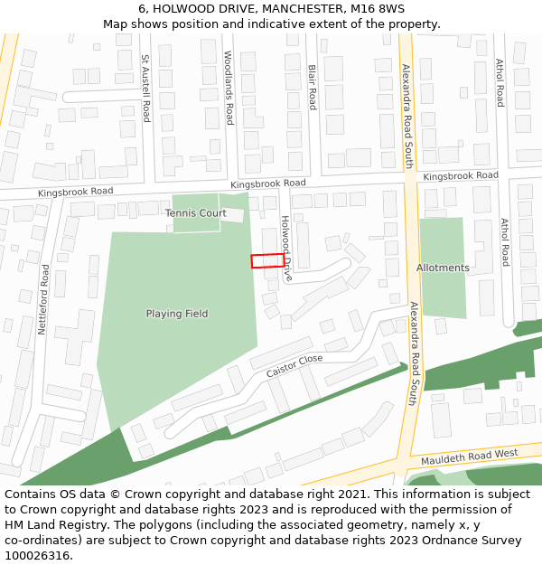 6, HOLWOOD DRIVE, MANCHESTER, M16 8WS: Location map and indicative extent of plot