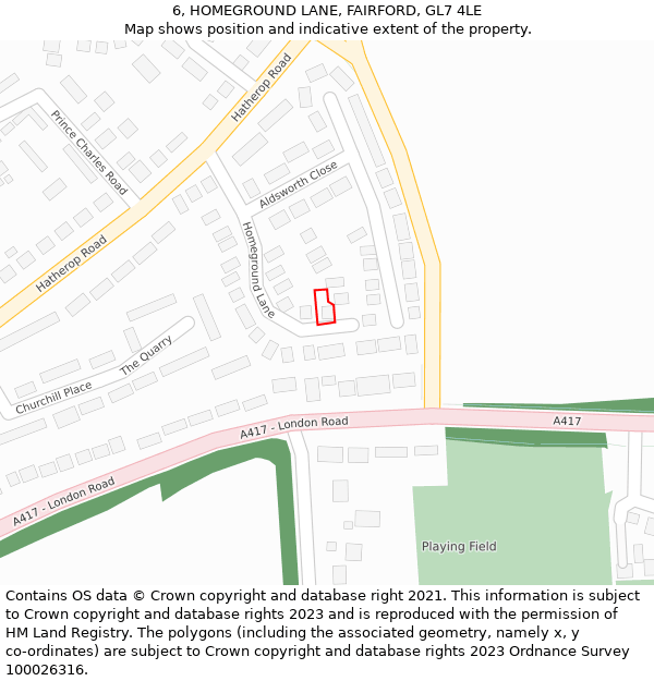 6, HOMEGROUND LANE, FAIRFORD, GL7 4LE: Location map and indicative extent of plot