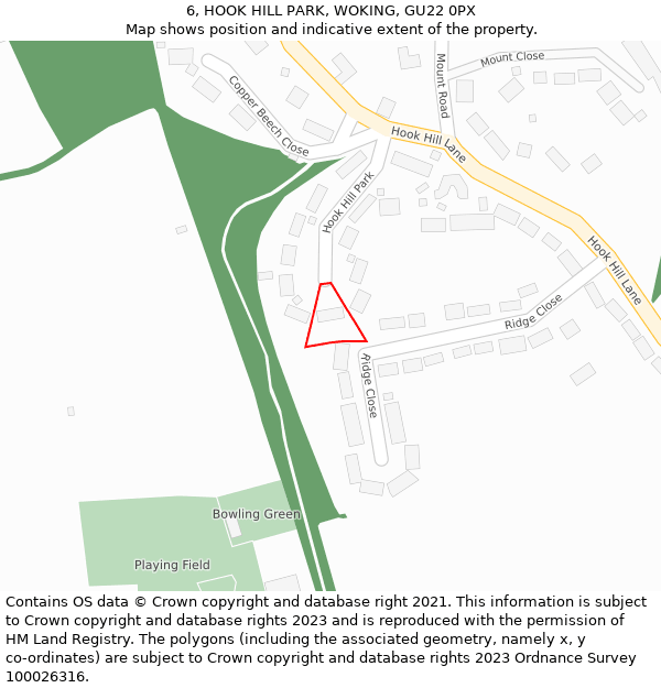 6, HOOK HILL PARK, WOKING, GU22 0PX: Location map and indicative extent of plot