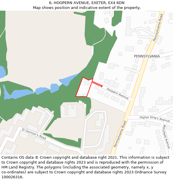 6, HOOPERN AVENUE, EXETER, EX4 6DN: Location map and indicative extent of plot